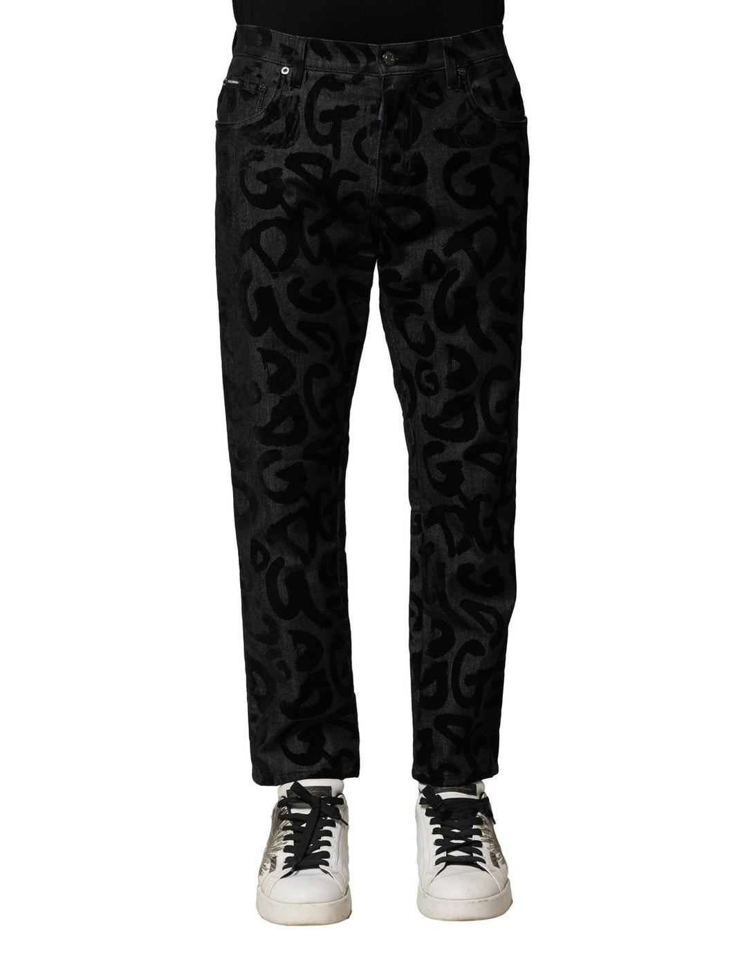 Dolce &amp; Gabbana Gray Cotton DG Logo Straight Men Denim Jeans
