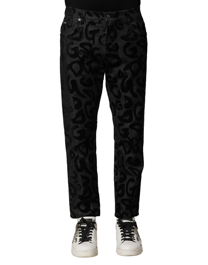 Dolce &amp; Gabbana Gray Cotton DG Logo Straight Men Denim Jeans