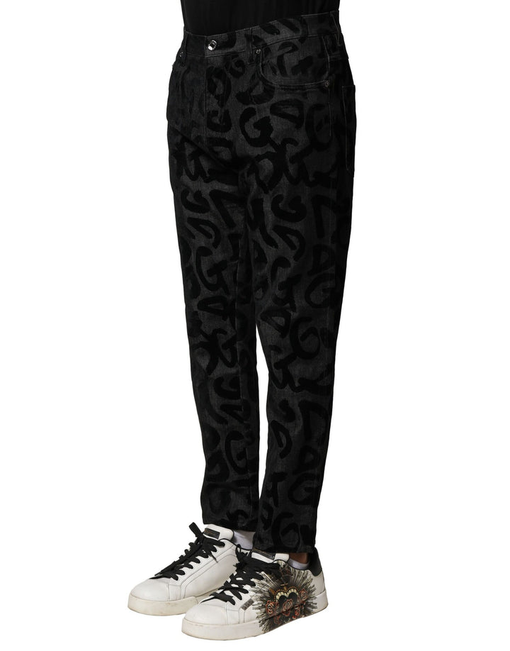 Dolce &amp; Gabbana Gray Cotton DG Logo Straight Men Denim Jeans