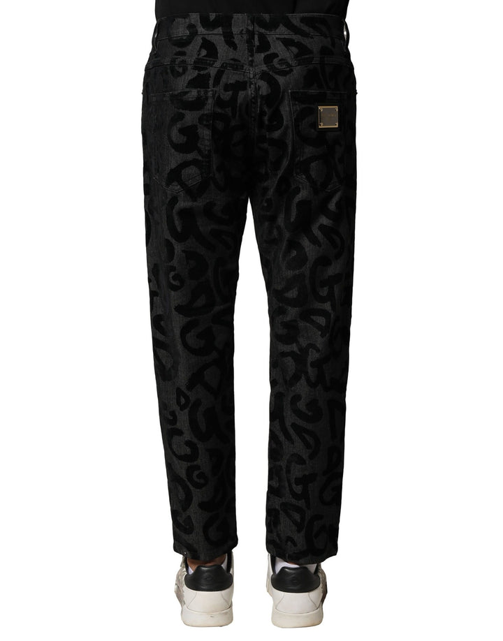 Dolce &amp; Gabbana Gray Cotton DG Logo Straight Men Denim Jeans