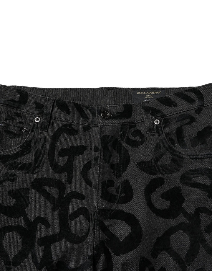 Dolce &amp; Gabbana Gray Cotton DG Logo Straight Men Denim Jeans