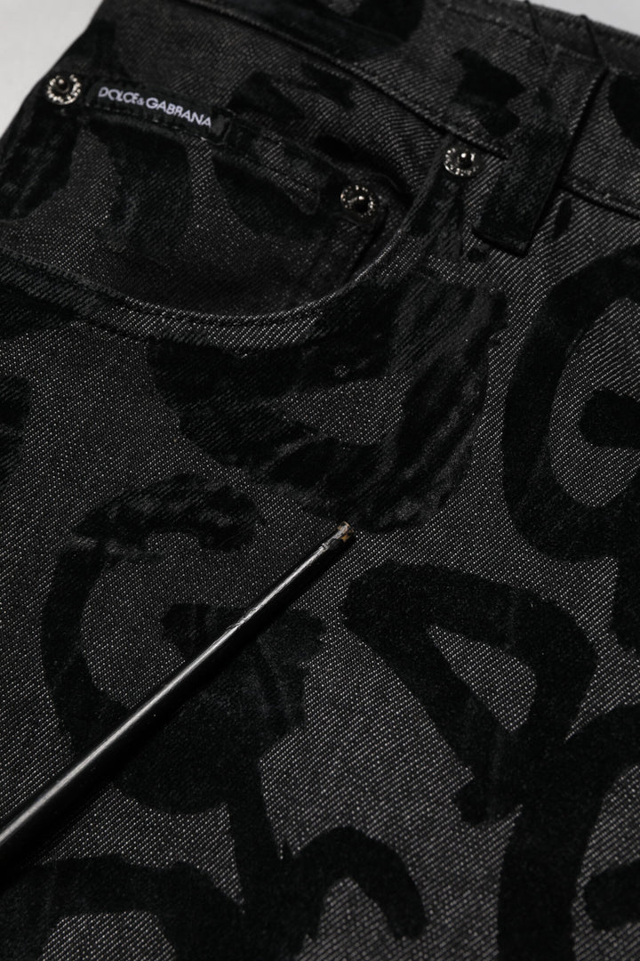 Dolce &amp; Gabbana Gray Cotton DG Logo Straight Men Denim Jeans