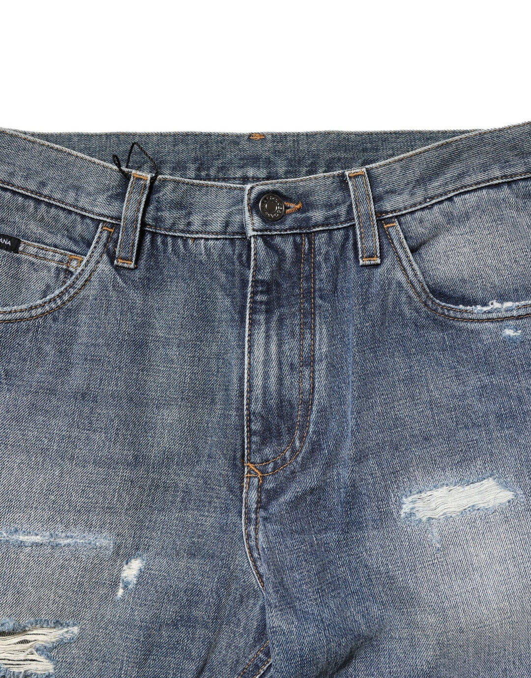 Dolce &amp; Gabbana Blue Washed Tattered Straight Fit Denim Jeans