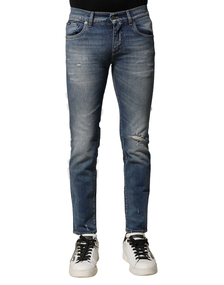 Dolce &amp; Gabbana Blue Washed Cotton Slim Fit Men Denim Jeans