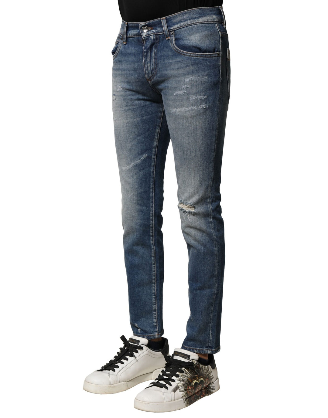 Dolce &amp; Gabbana Blue Washed Cotton Slim Fit Men Denim Jeans