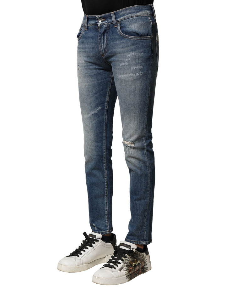 Dolce &amp; Gabbana Blue Washed Cotton Slim Fit Men Denim Jeans