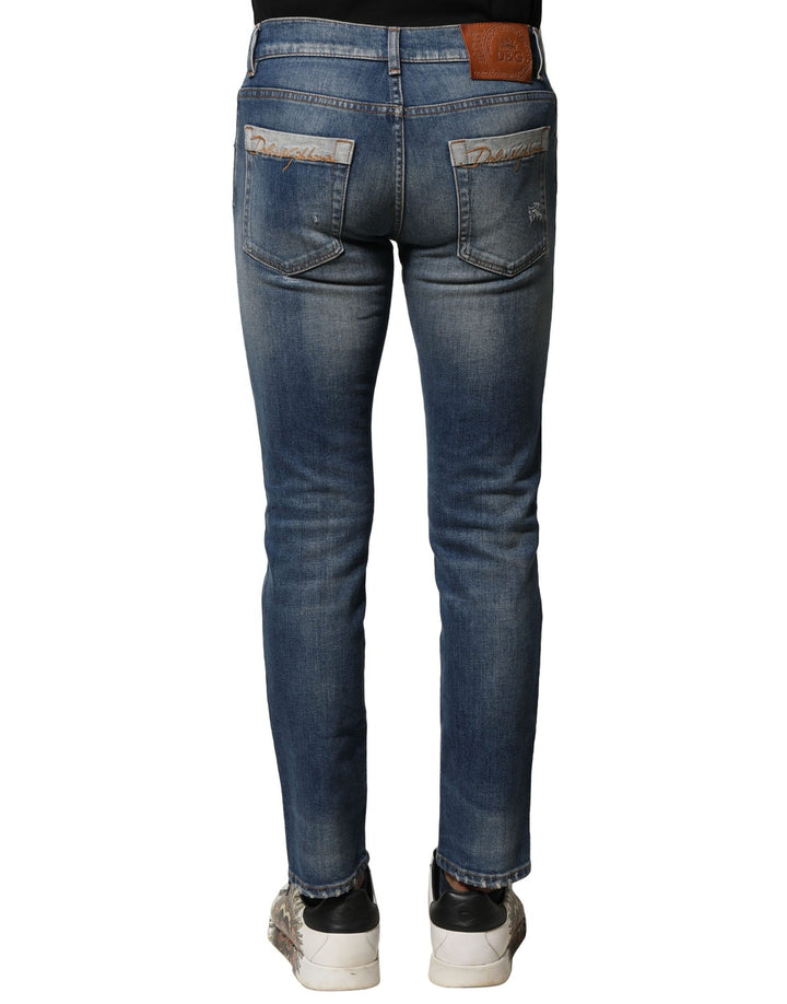 Dolce &amp; Gabbana Blue Washed Cotton Slim Fit Men Denim Jeans