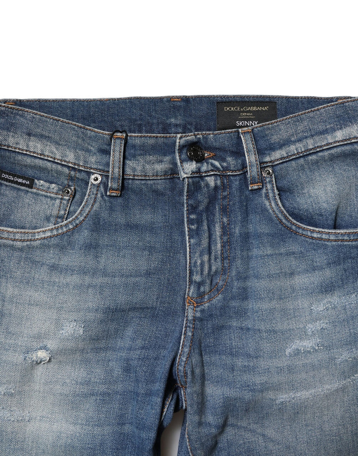 Dolce &amp; Gabbana Blue Washed Cotton Slim Fit Men Denim Jeans