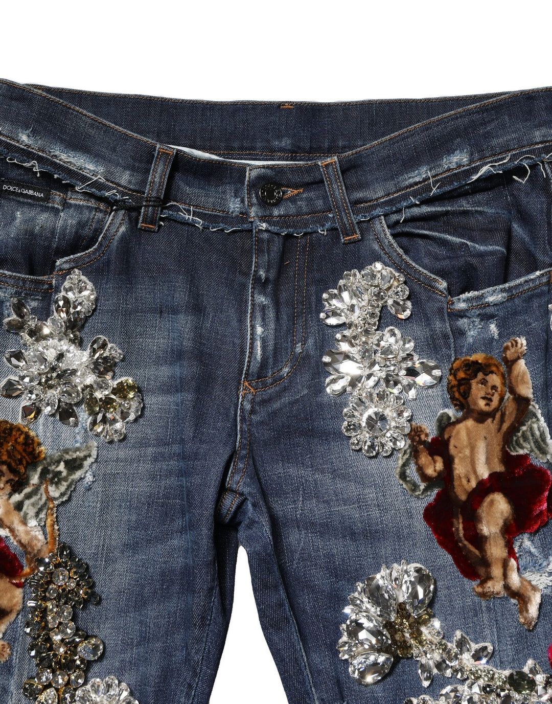 Dolce &amp; Gabbana Blue Cotton Rhinestone Embellish Denim Jeans