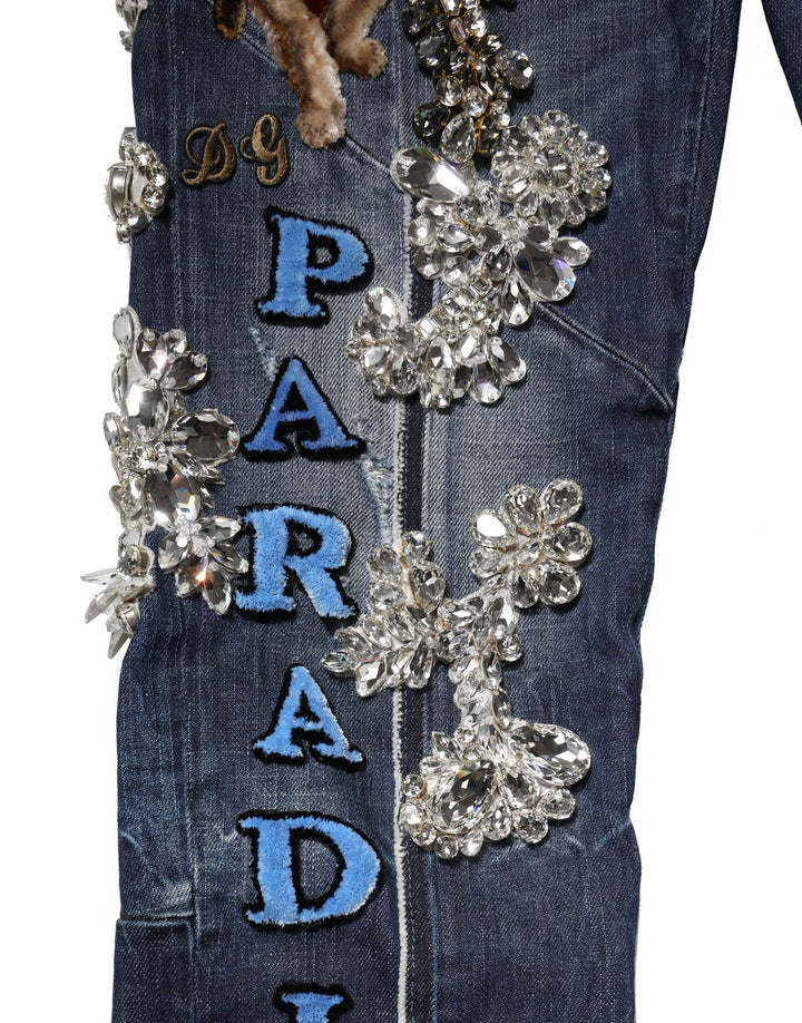 Dolce &amp; Gabbana Blue Cotton Rhinestone Embellish Denim Jeans