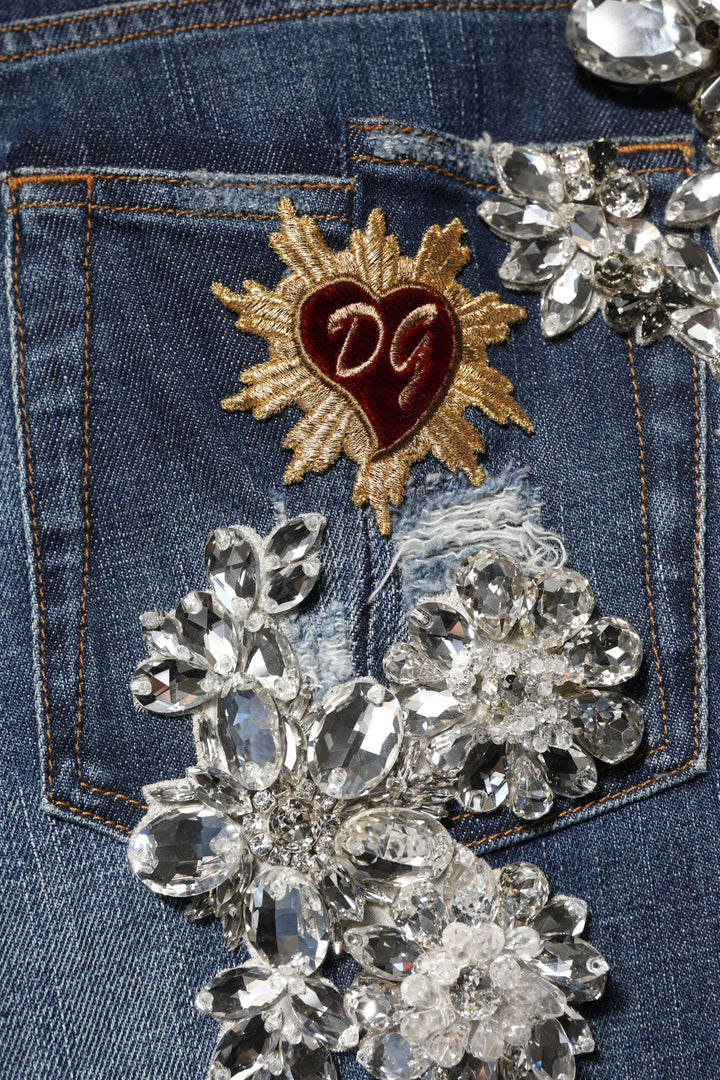 Dolce &amp; Gabbana Blue Cotton Rhinestone Embellish Denim Jeans