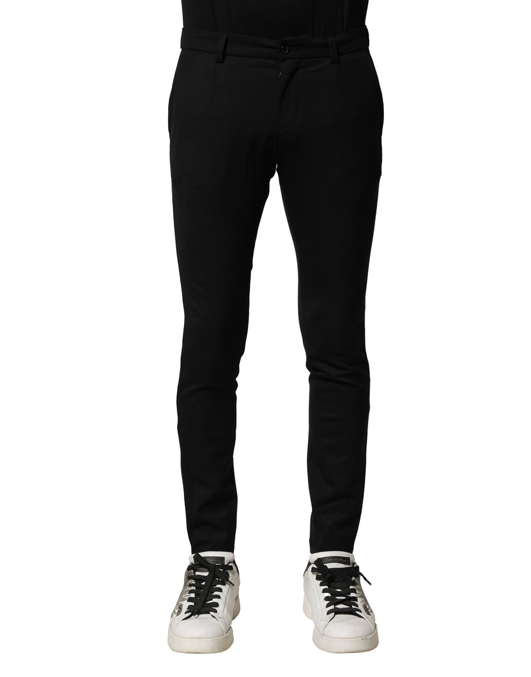 Dolce &amp; Gabbana Black Wool Men Skinny Mid Waist Pants