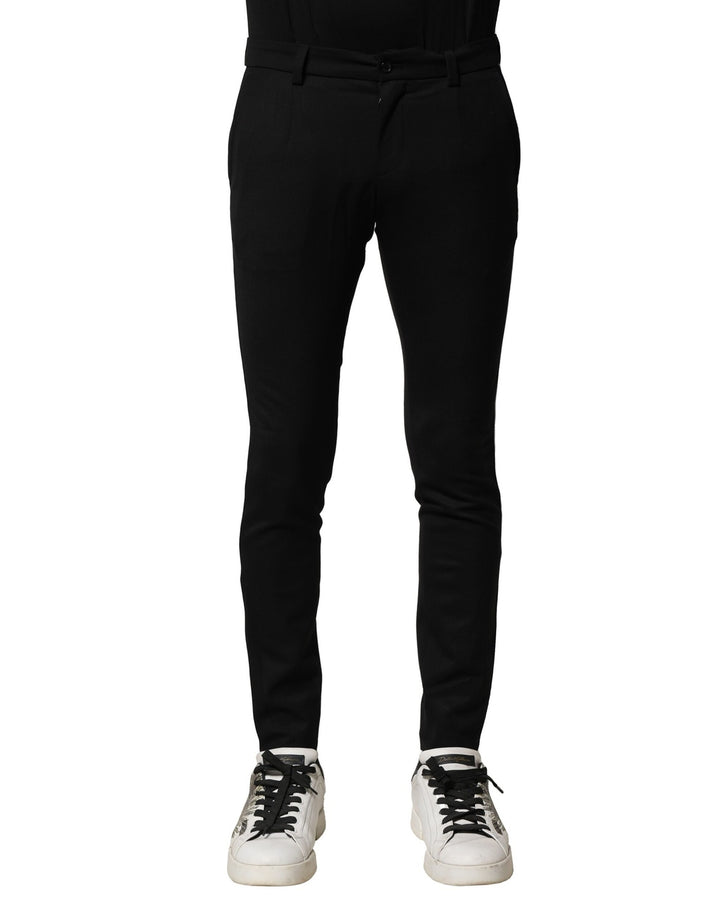 Dolce &amp; Gabbana Black Wool Men Skinny Mid Waist Pants