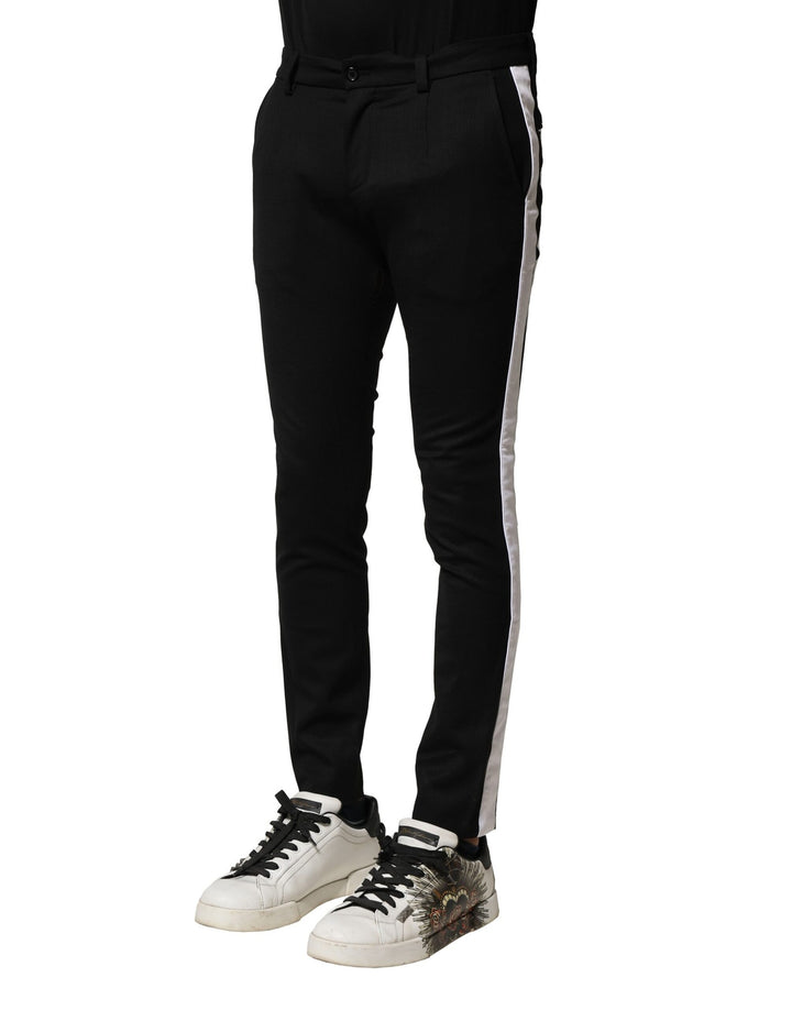 Dolce &amp; Gabbana Black Wool Men Skinny Mid Waist Pants