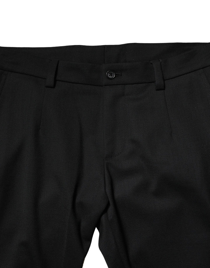 Dolce &amp; Gabbana Black Wool Men Skinny Mid Waist Pants