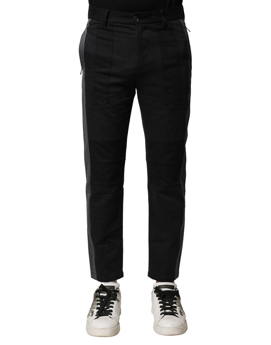 Dolce &amp; Gabbana Black Gray Cotton Tapered Men Pants