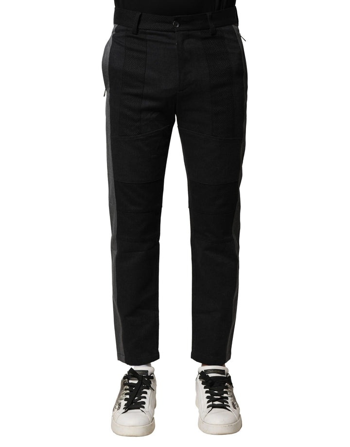 Dolce &amp; Gabbana Black Gray Cotton Tapered Men Pants