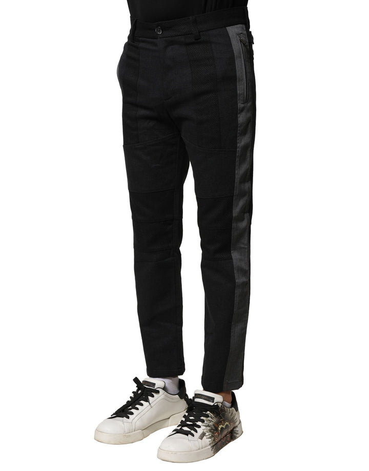Dolce &amp; Gabbana Black Gray Cotton Tapered Men Pants