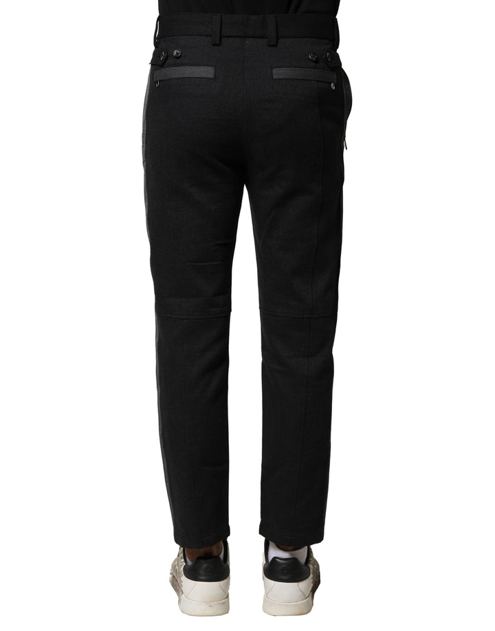 Dolce &amp; Gabbana Black Gray Cotton Tapered Men Pants
