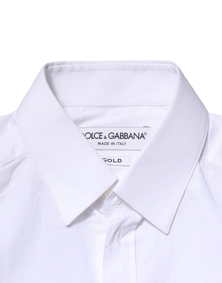 Dolce &amp; Gabbana White Cotton GOLD Long Sleeves Dress Shirt