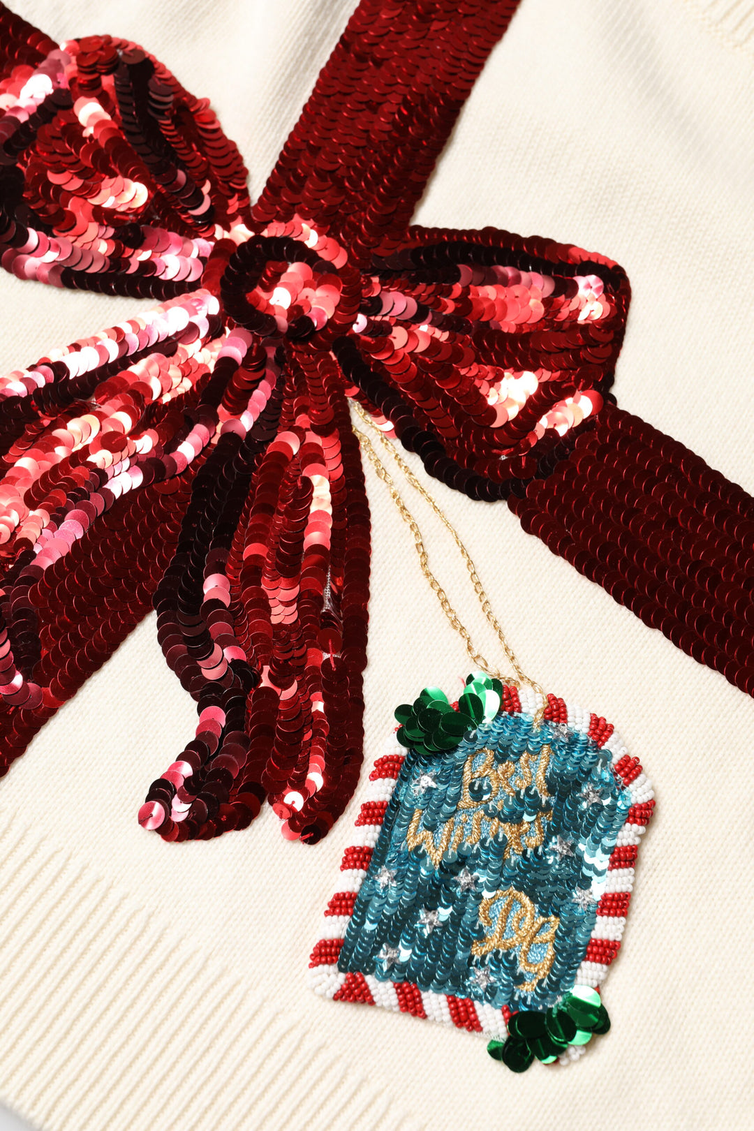 Dolce & Gabbana White Sequined Crew Neck Pullover Sweater