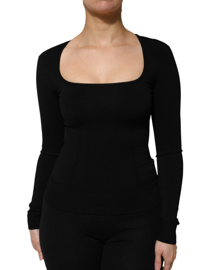 Dolce &amp; Gabbana Black Square Neck Long Sleeves Pullover Top