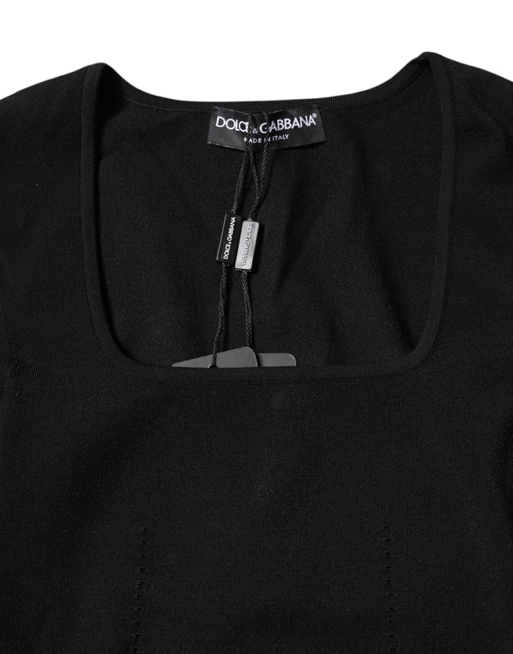 Dolce &amp; Gabbana Black Square Neck Long Sleeves Pullover Top