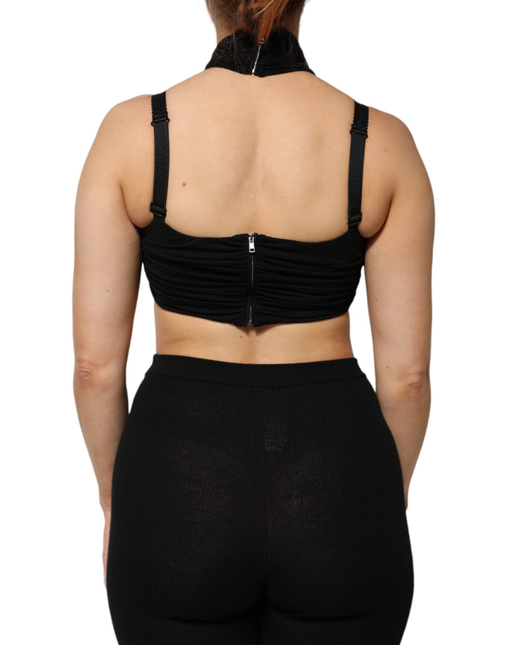 Dolce &amp; Gabbana Black Cropped Viscose Halter Bustier Top