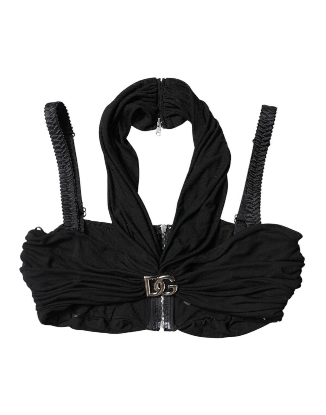 Dolce &amp; Gabbana Black Cropped Viscose Halter Bustier Top