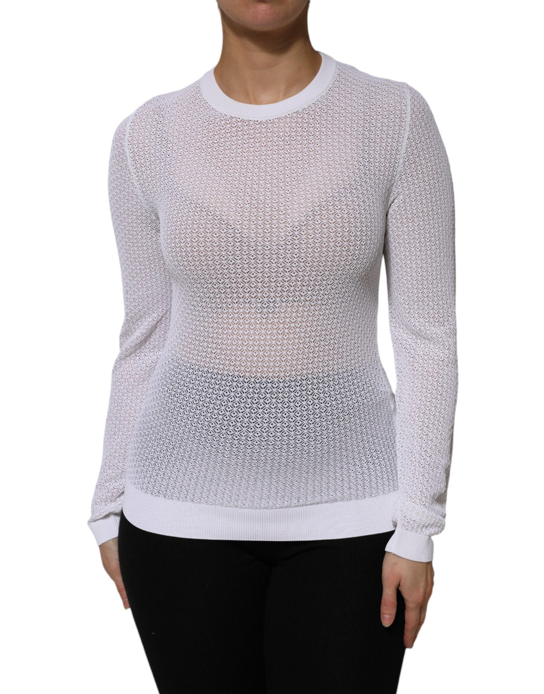 Dolce &amp; Gabbana White Round Neck Long Sleeves Pullover Top