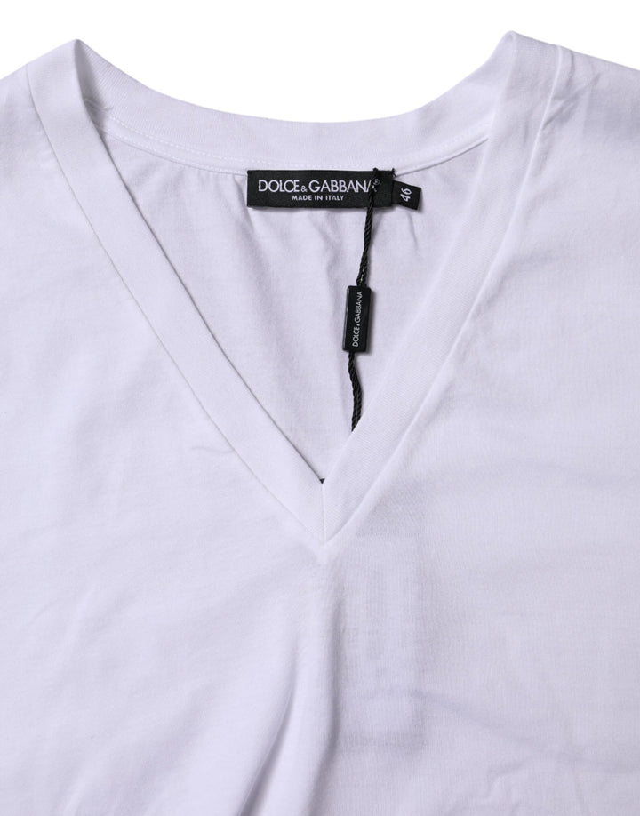 Dolce &amp; Gabbana White Cotton Short Sleeves V-neck T-shirt