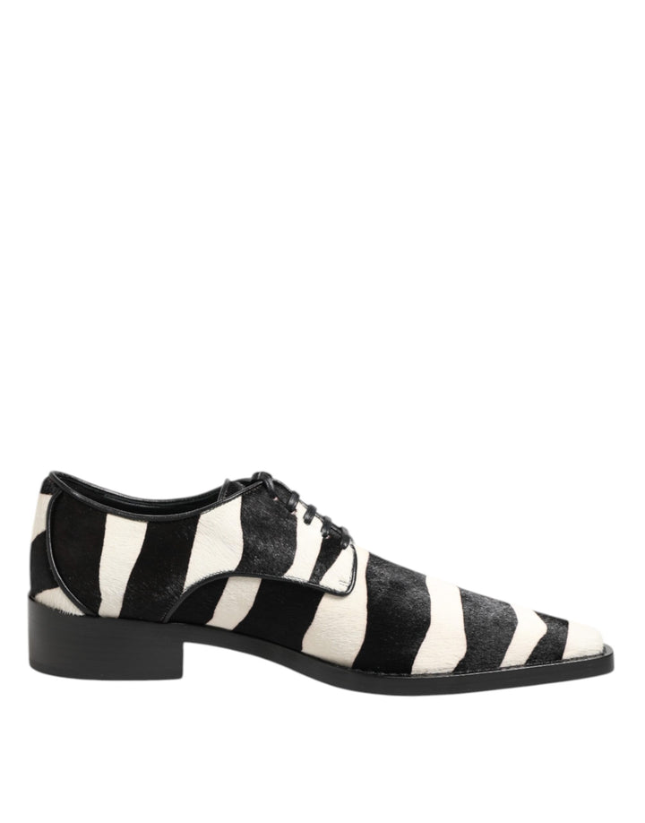 Dolce &amp; Gabbana Black White Zebra Pony Fur Dress Shoes
