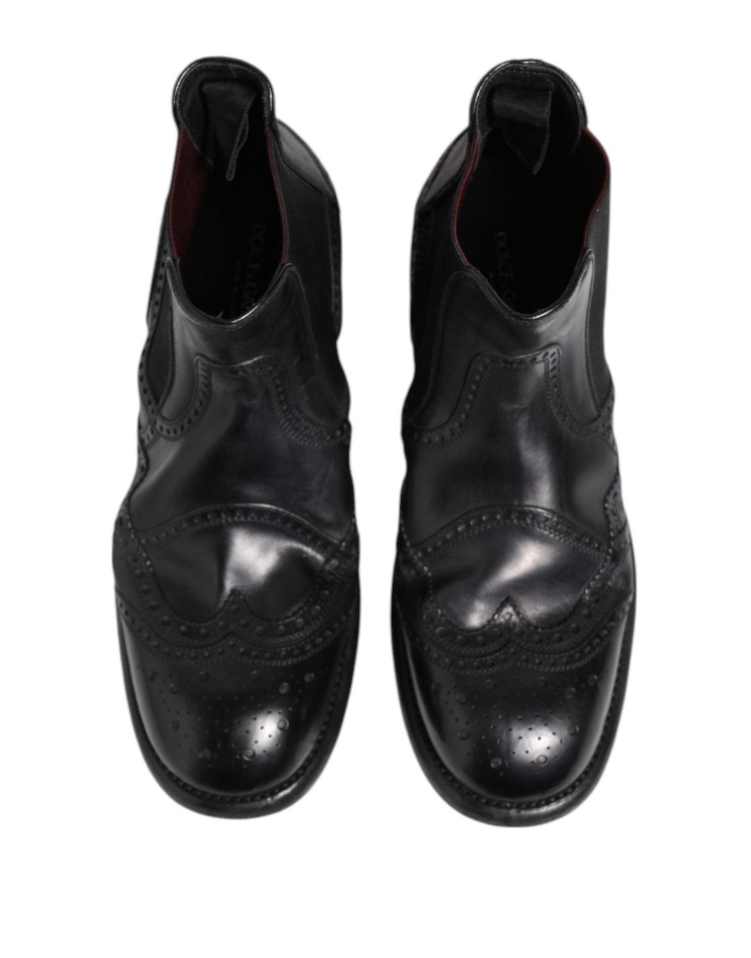 Dolce &amp; Gabbana Black Leather Ankle Boots Slip On Shoes
