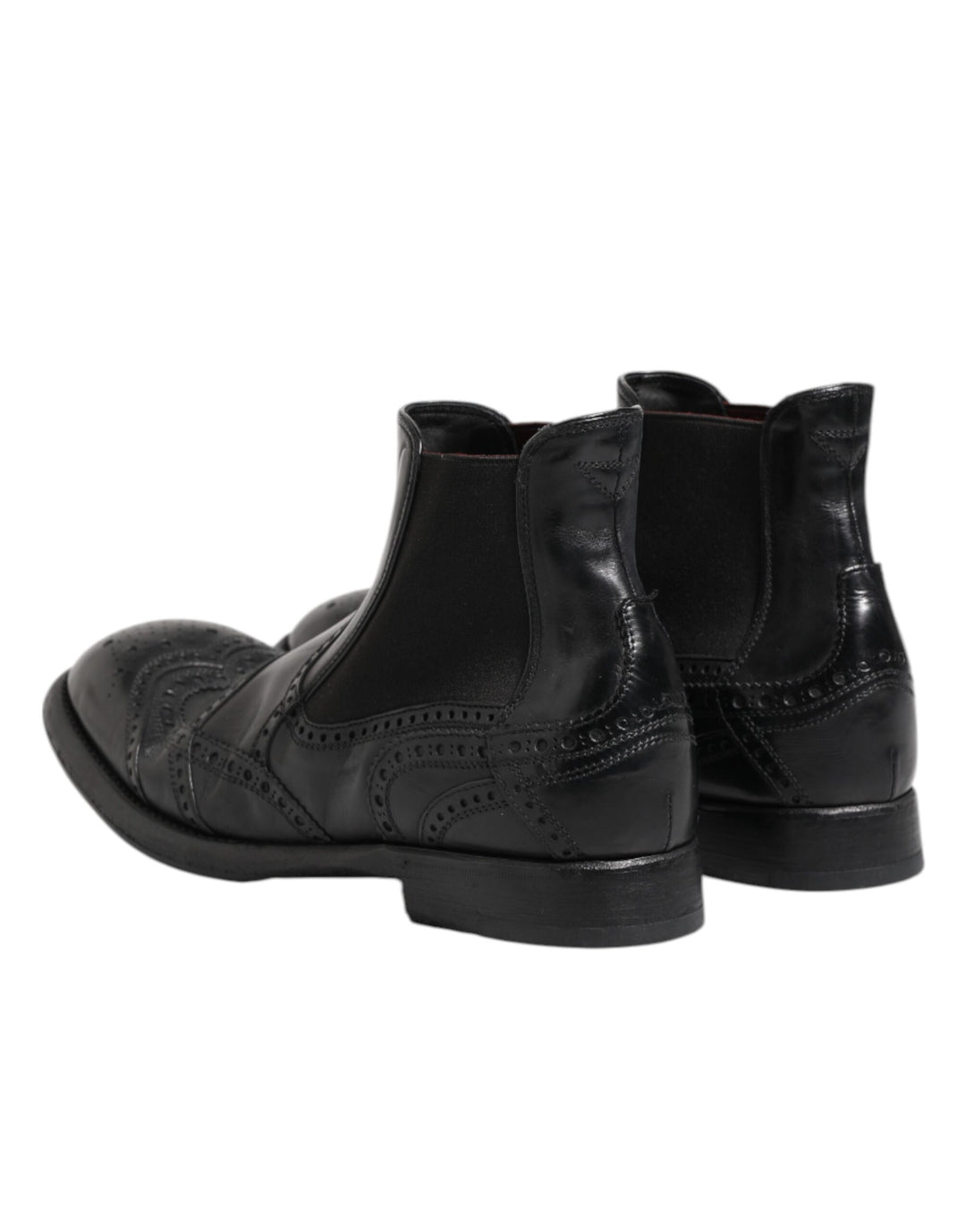 Dolce &amp; Gabbana Black Leather Ankle Boots Slip On Shoes