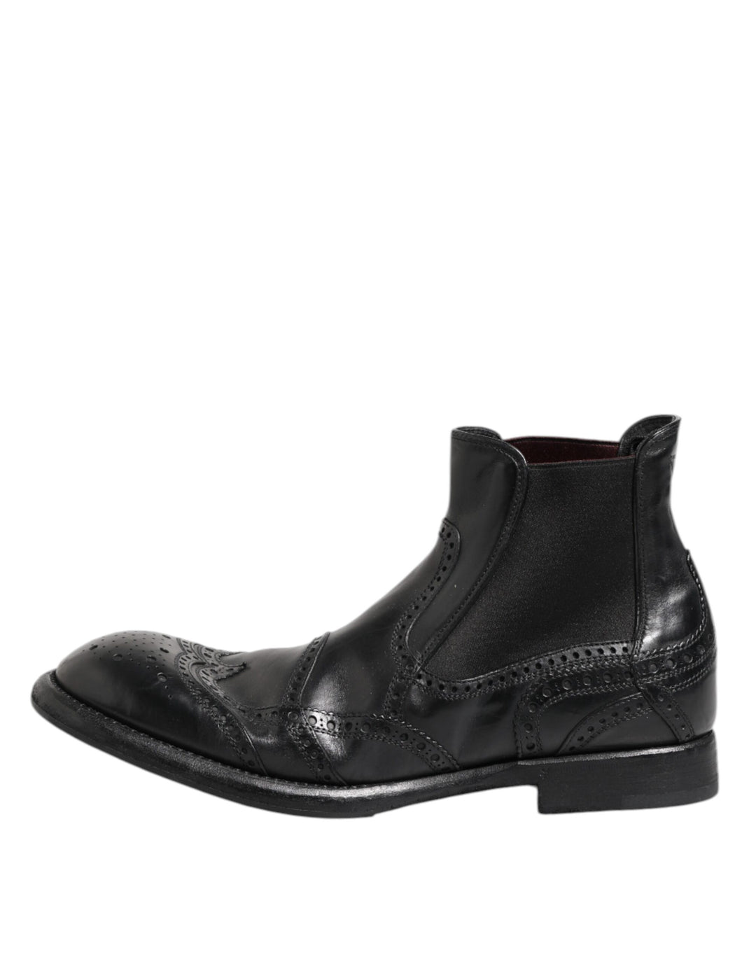 Dolce &amp; Gabbana Black Leather Ankle Boots Slip On Shoes