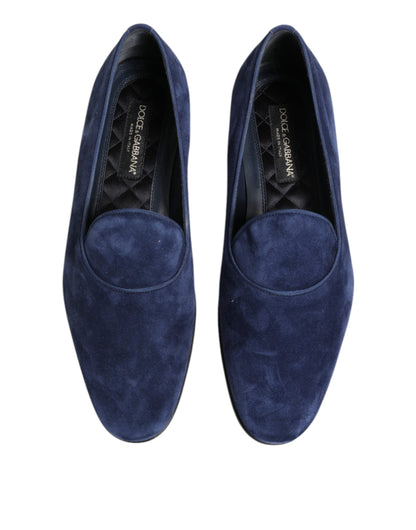 Dolce & Gabbana Blue Velvet DG Logo Loafers Formal Shoes