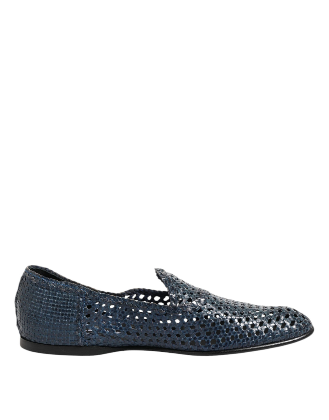 Dolce &amp; Gabbana Blue Woven Leather Slip On Loafers Shoes