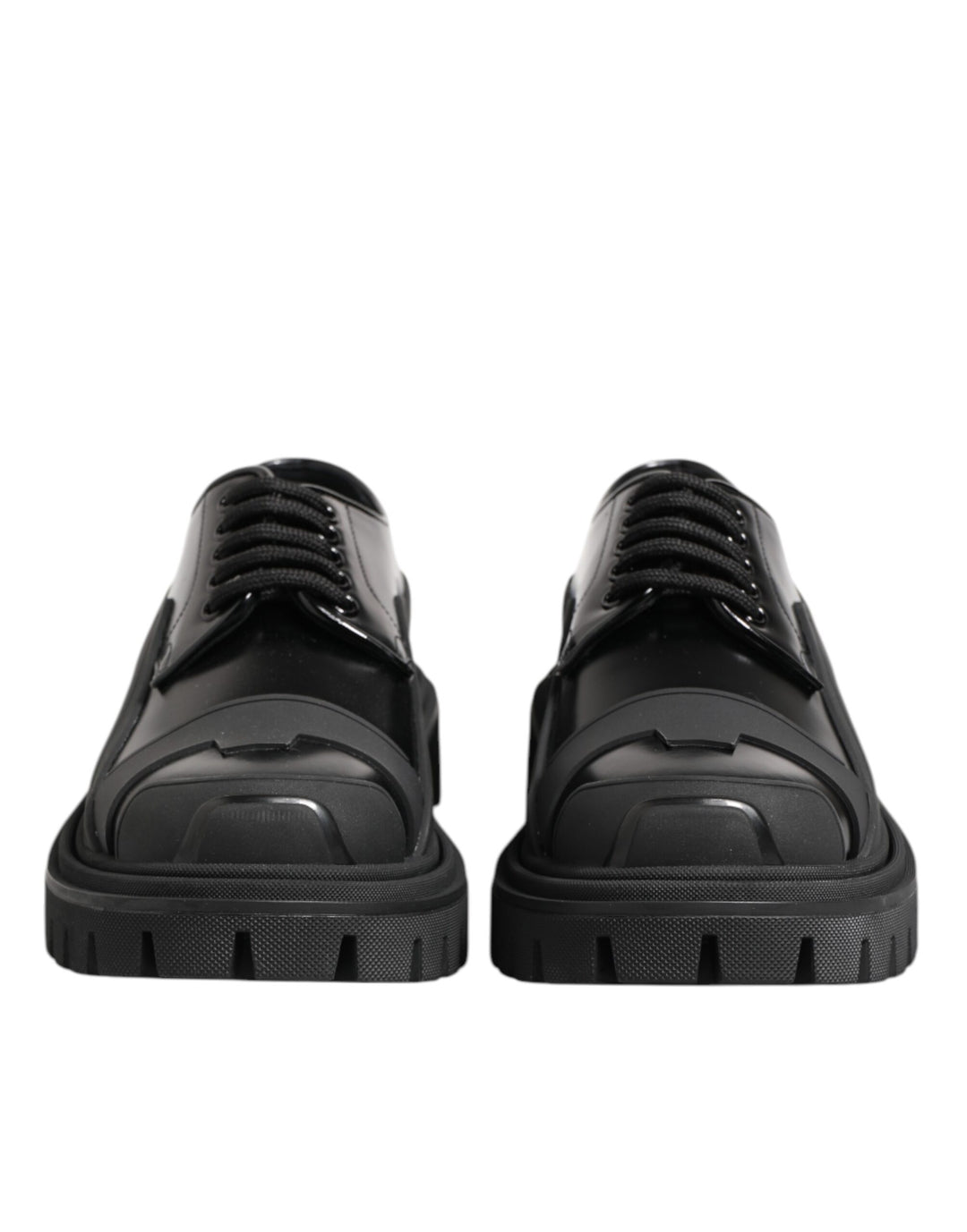 Dolce &amp; Gabbana Black Patent Leather Trekking Derby Shoes