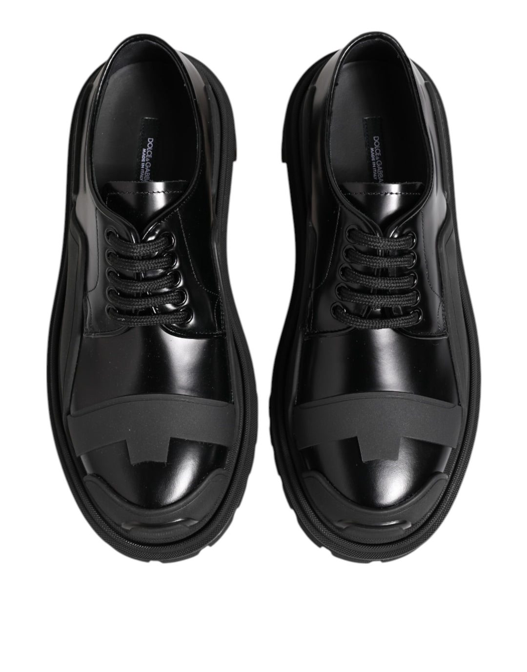 Dolce &amp; Gabbana Black Patent Leather Trekking Derby Shoes
