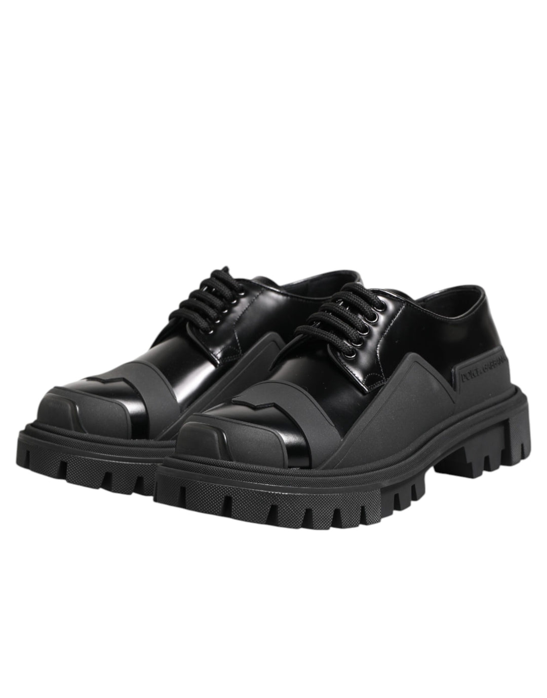 Dolce &amp; Gabbana Black Patent Leather Trekking Derby Shoes