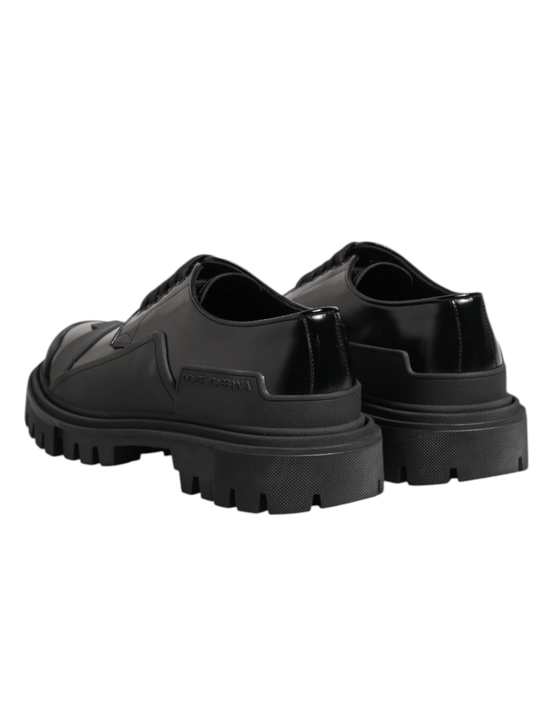 Dolce &amp; Gabbana Black Patent Leather Trekking Derby Shoes