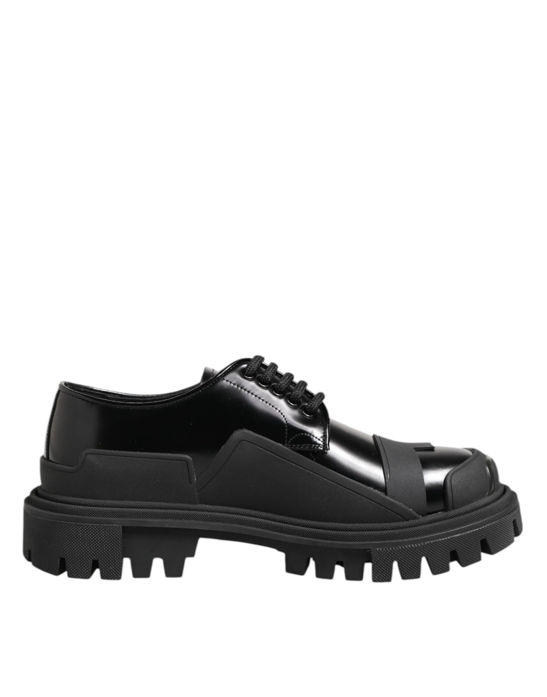Dolce &amp; Gabbana Black Patent Leather Trekking Derby Shoes