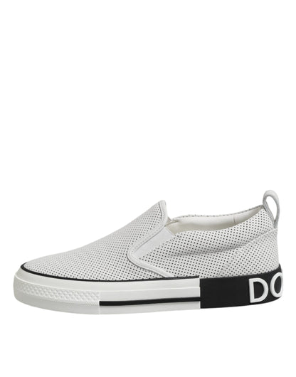 Dolce & Gabbana White Dotted Leather Slip On Men Sneakers Shoes