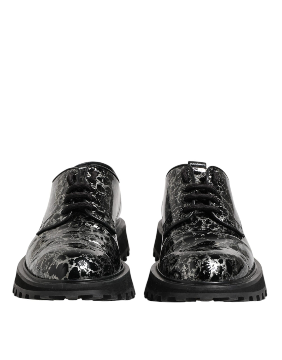 Dolce &amp; Gabbana Black White Calfskin Chunky Derby Shoes