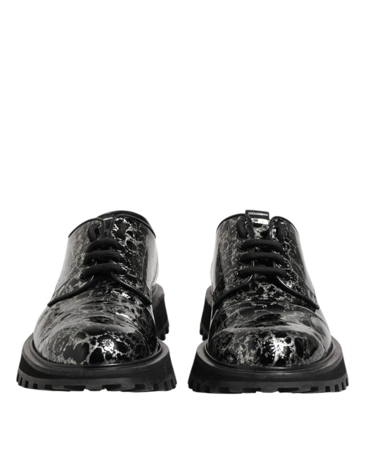 Dolce &amp; Gabbana Black White Calfskin Chunky Derby Shoes
