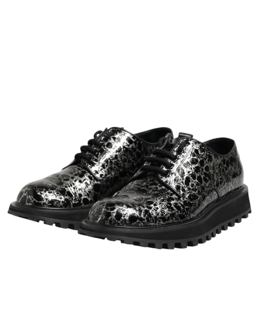 Dolce &amp; Gabbana Black White Calfskin Chunky Derby Shoes