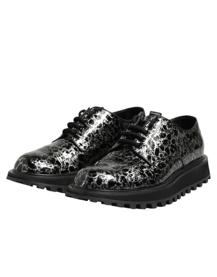 Dolce &amp; Gabbana Black White Calfskin Chunky Derby Shoes