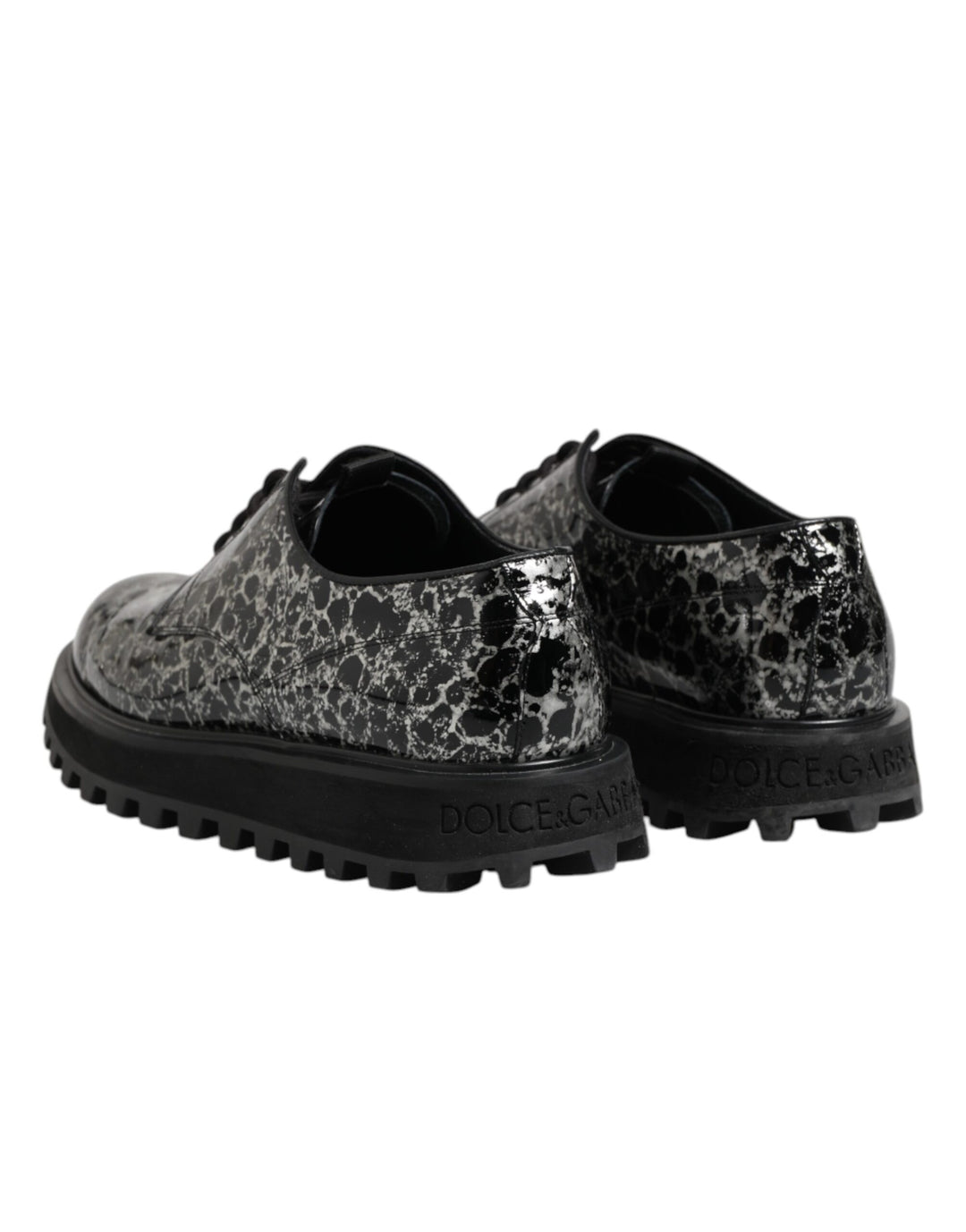 Dolce &amp; Gabbana Black White Calfskin Chunky Derby Shoes