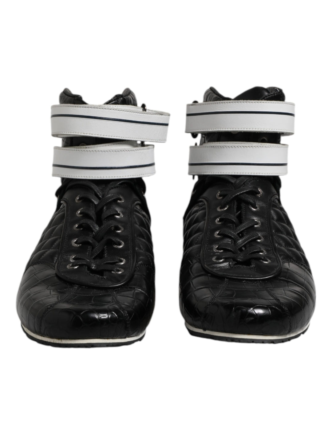 Dolce &amp; Gabbana Black Quilted Leather Lace Up Sneakers Shoes