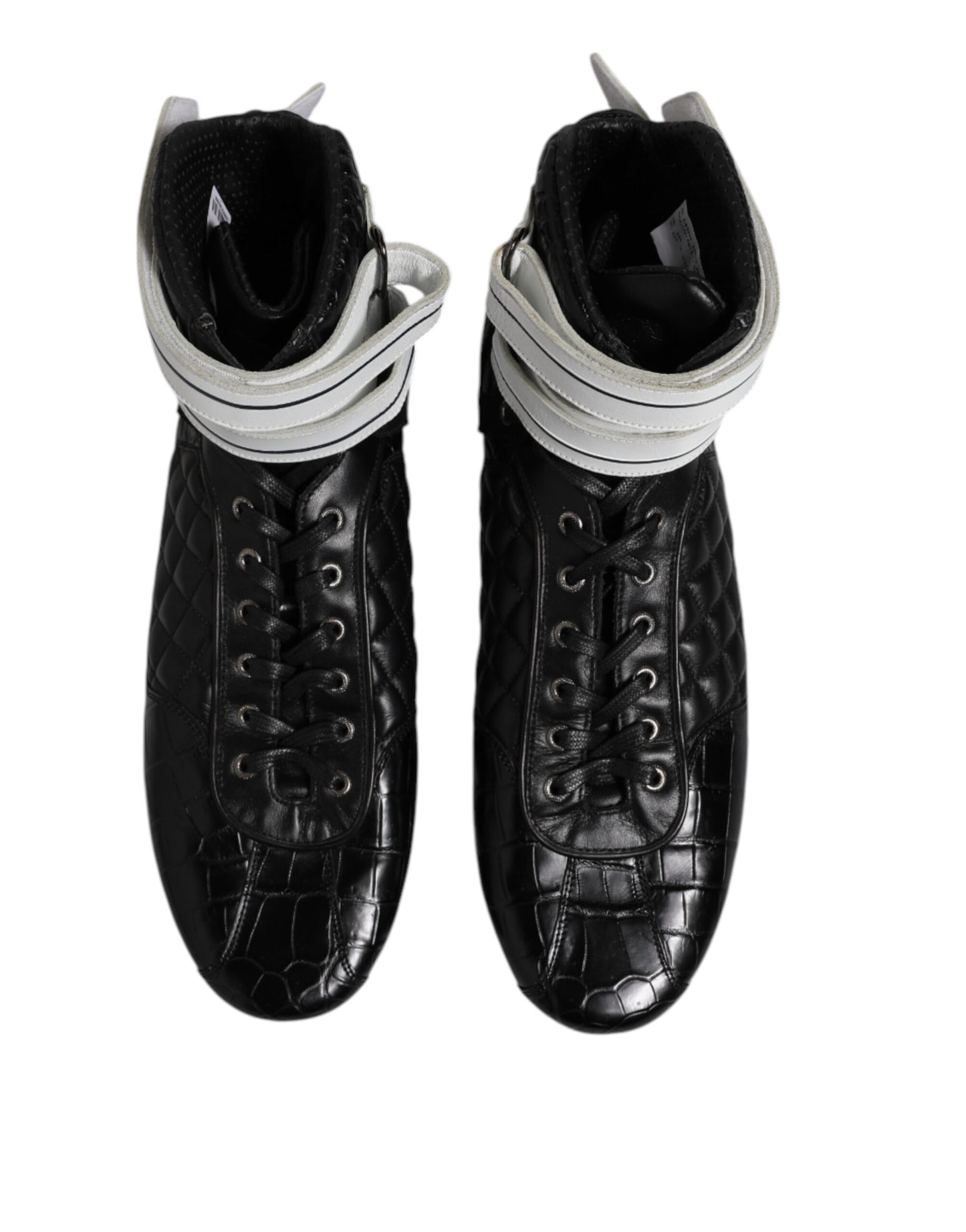 Dolce & Gabbana Black Quilted Leather Lace Up Sneakers Shoes